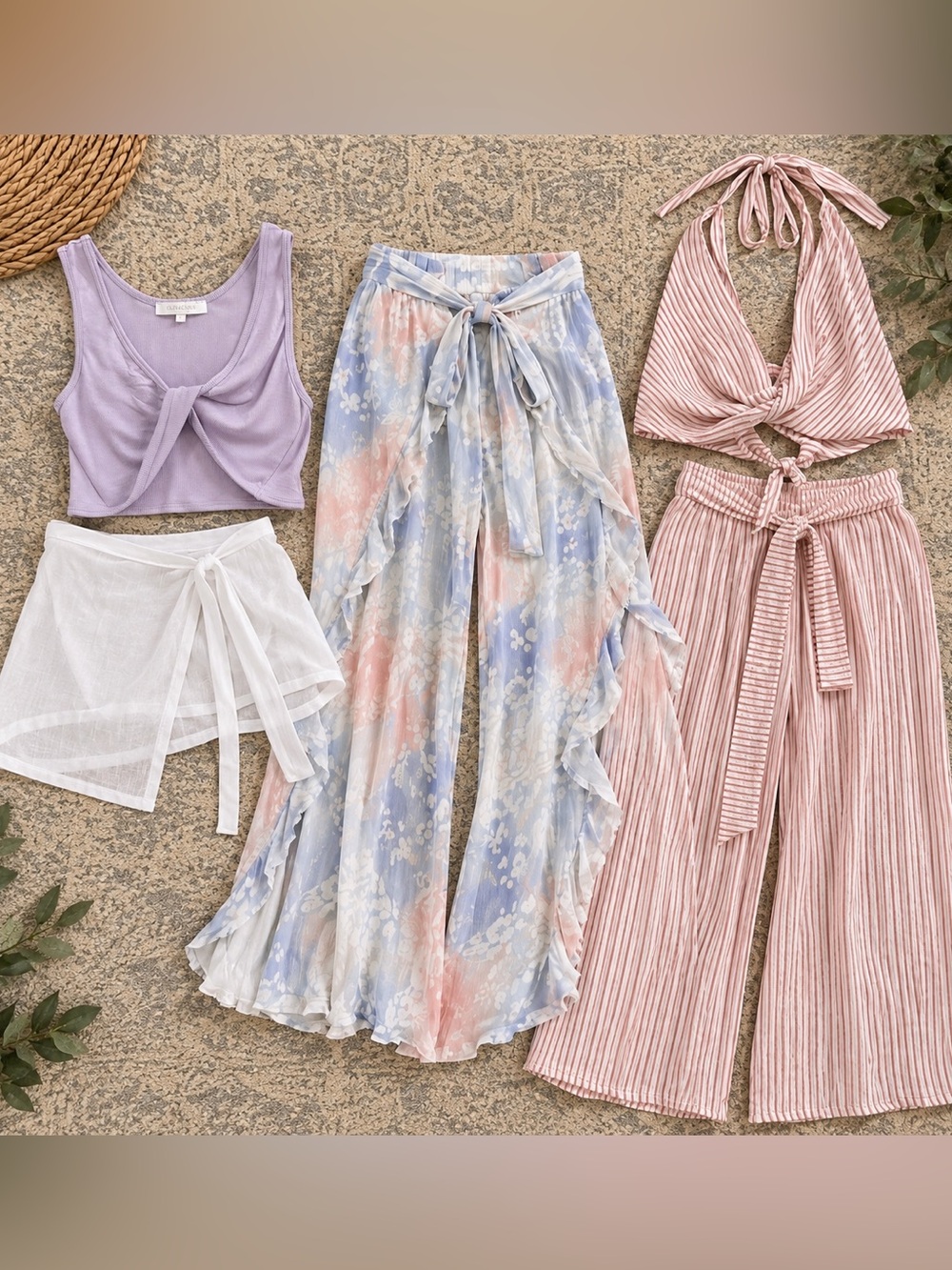4-Piece Boho Resort Vacation Bundle | Cover-Up + Flowy Pants Set
